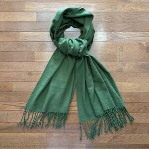 Vintage Green Scarf with Tassel Hem